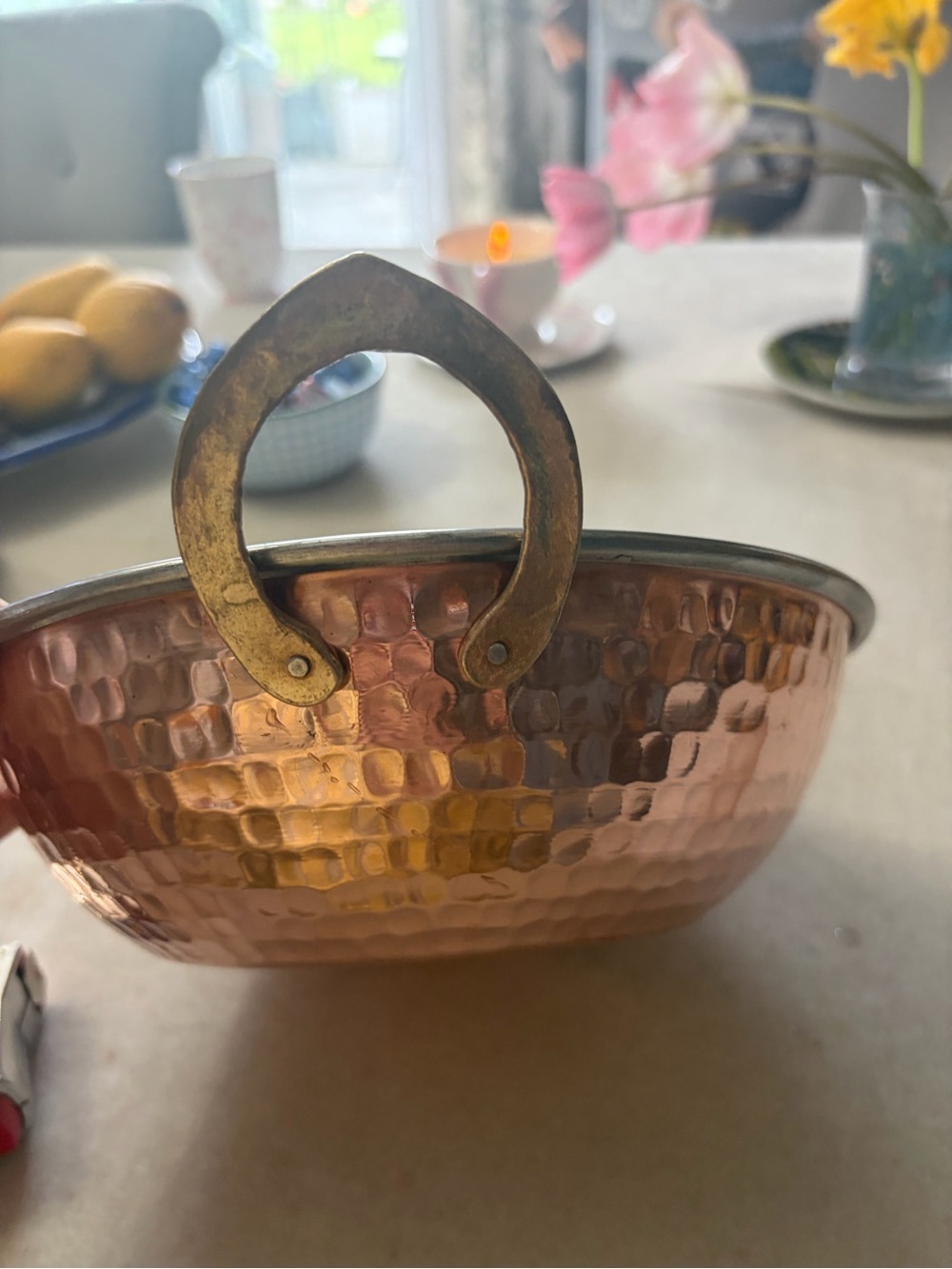 Copper Finish Hammered Serving Bowl with Side Handles - Copper - Picture 6 of 8
